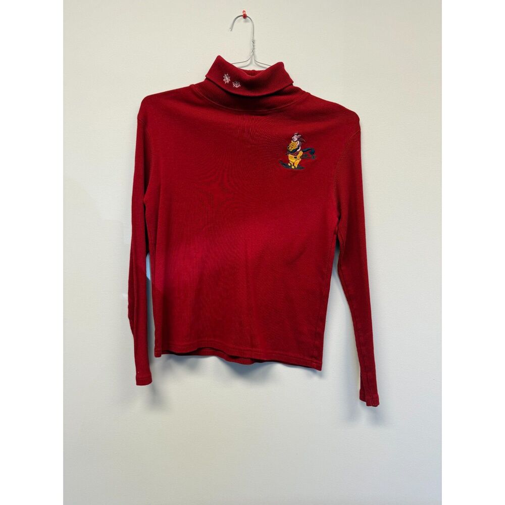 Vintage Disney Store Winnie Pooh Piglet Ski Red Ribbed Turtleneck Womens S